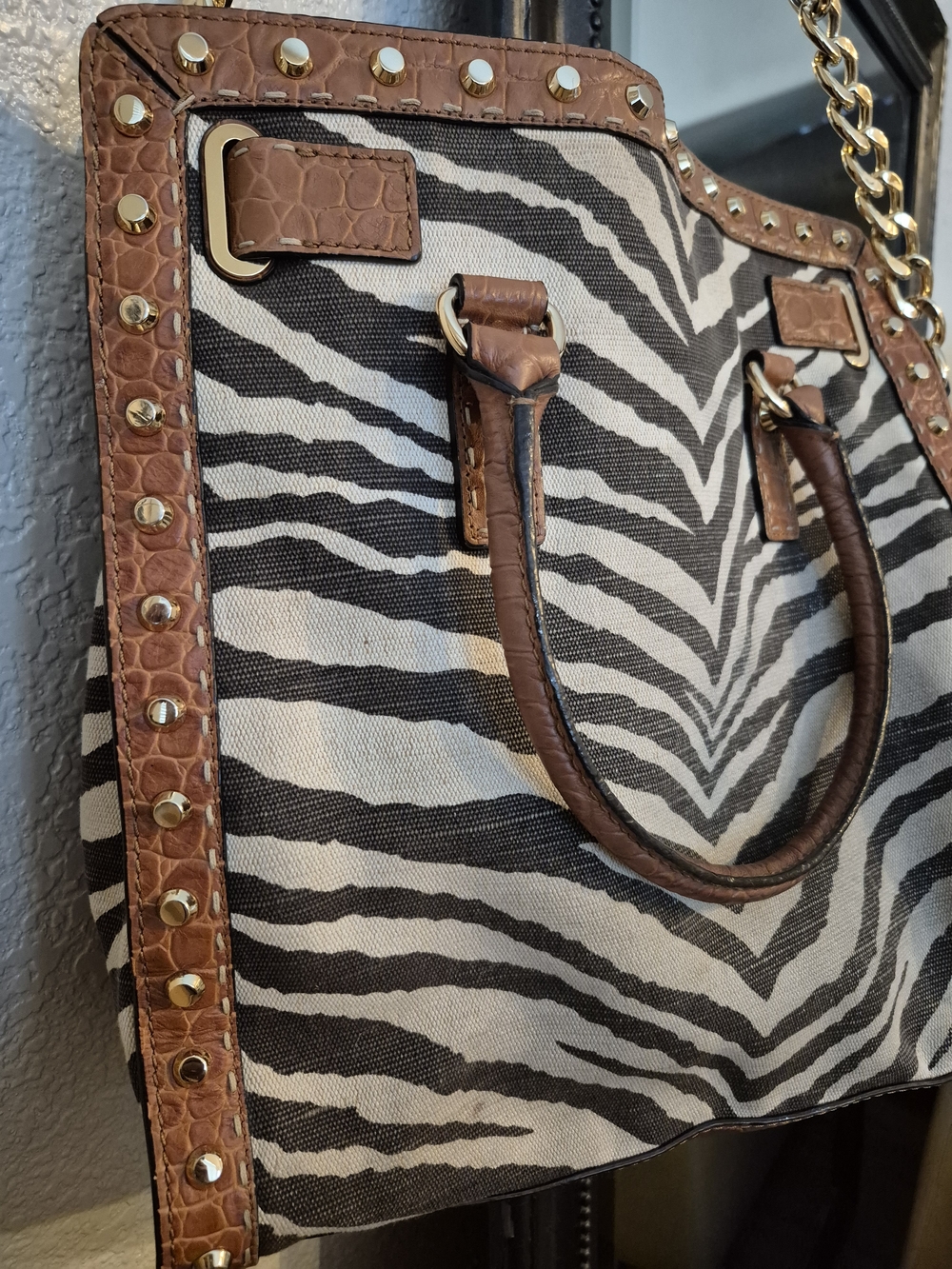 Michael Kors Large Brown Leather-Trim Zebra Print Tote. Nice & Clean Condition. - Picture 6 of 7